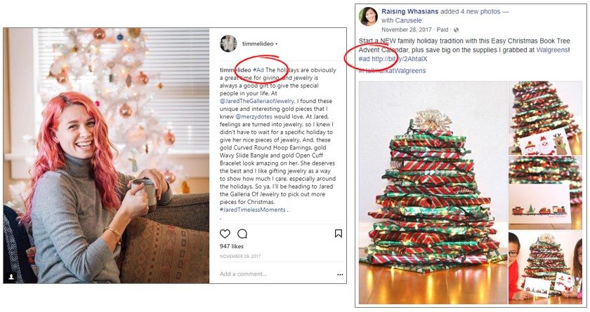 Examples of #ad properly used within Influencer Content