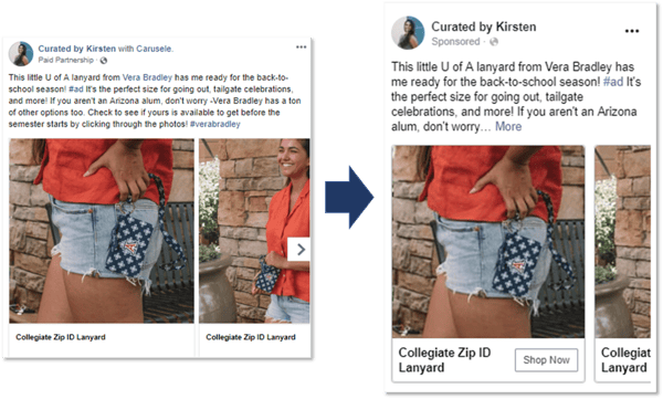 Conversion Optimized Influencer Ad Example from Vera Bradley