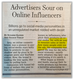 Wall Street Journal Influencer Article from 2019